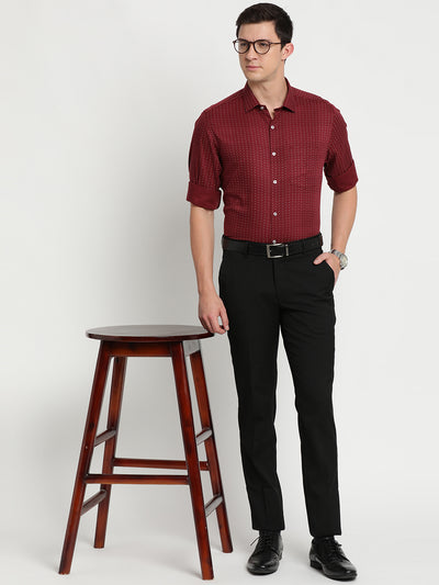 Cotton Tencel Maroon Printed Slim Fit Full Sleeve Formal Shirt