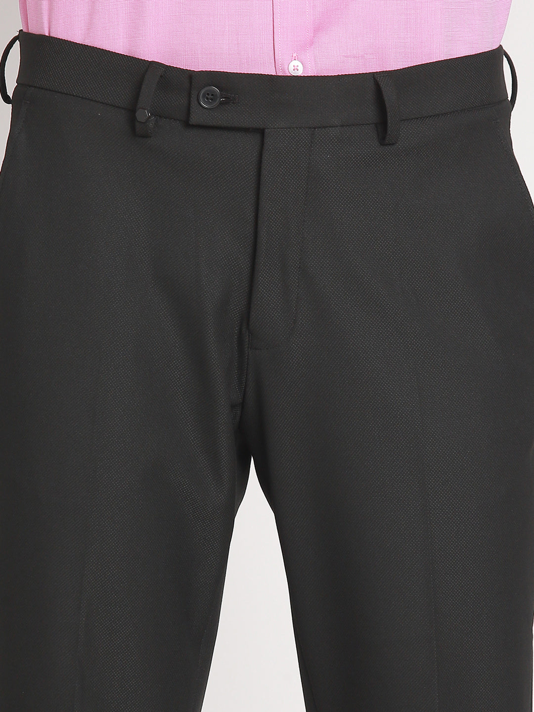 Cotton Stretch Charcoal Dobby Slim Fit Flat Front Formal Trouser