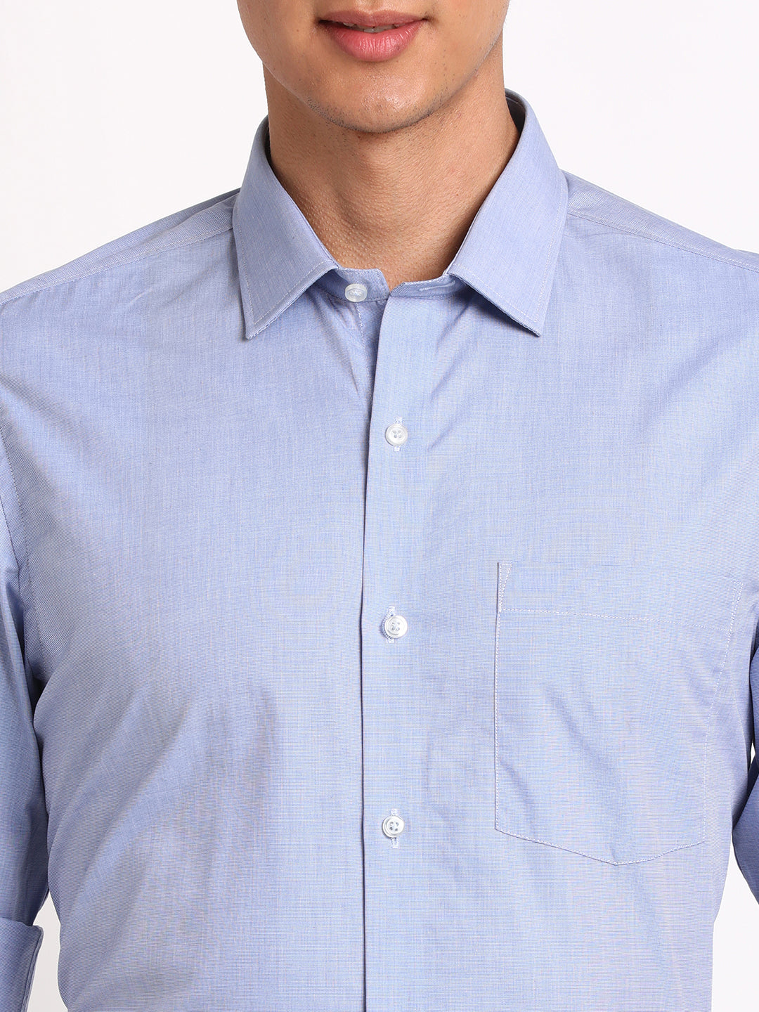 Giza Cotton Sky Blue Plain Slim Fit Full Sleeve Formal Shirt