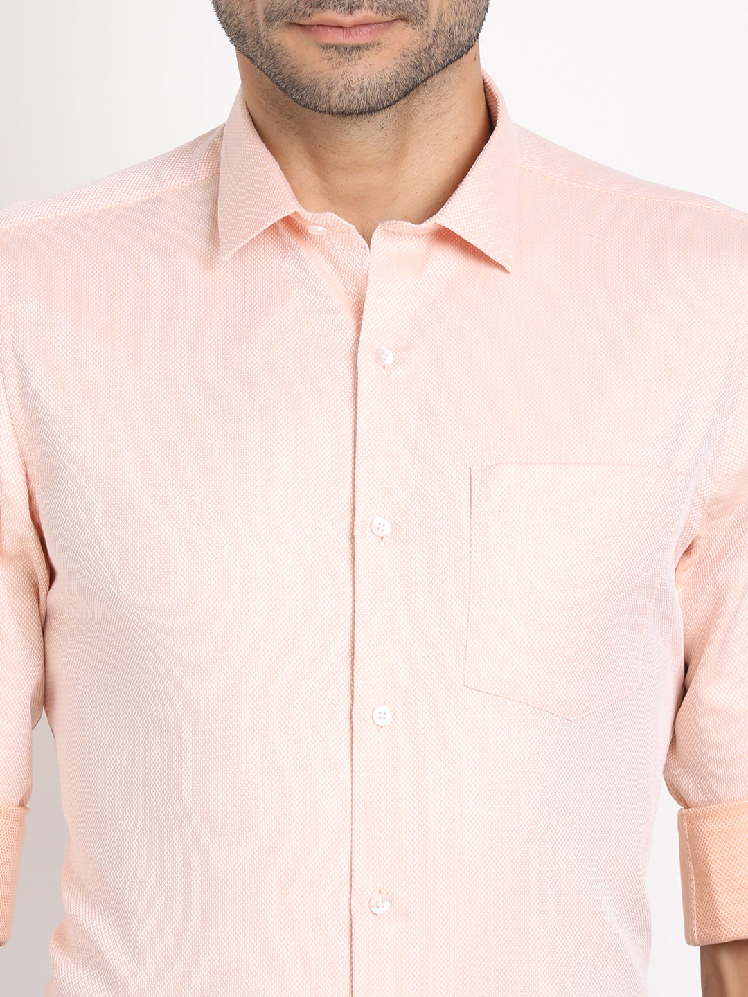 100% Cotton Pink Dobby Slim Fit Full Sleeve Formal Shirt