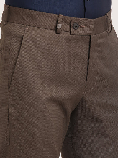 Turtle Men Viscose Rayon Brown Self Design Ultra Slim Fit Formal Trousers