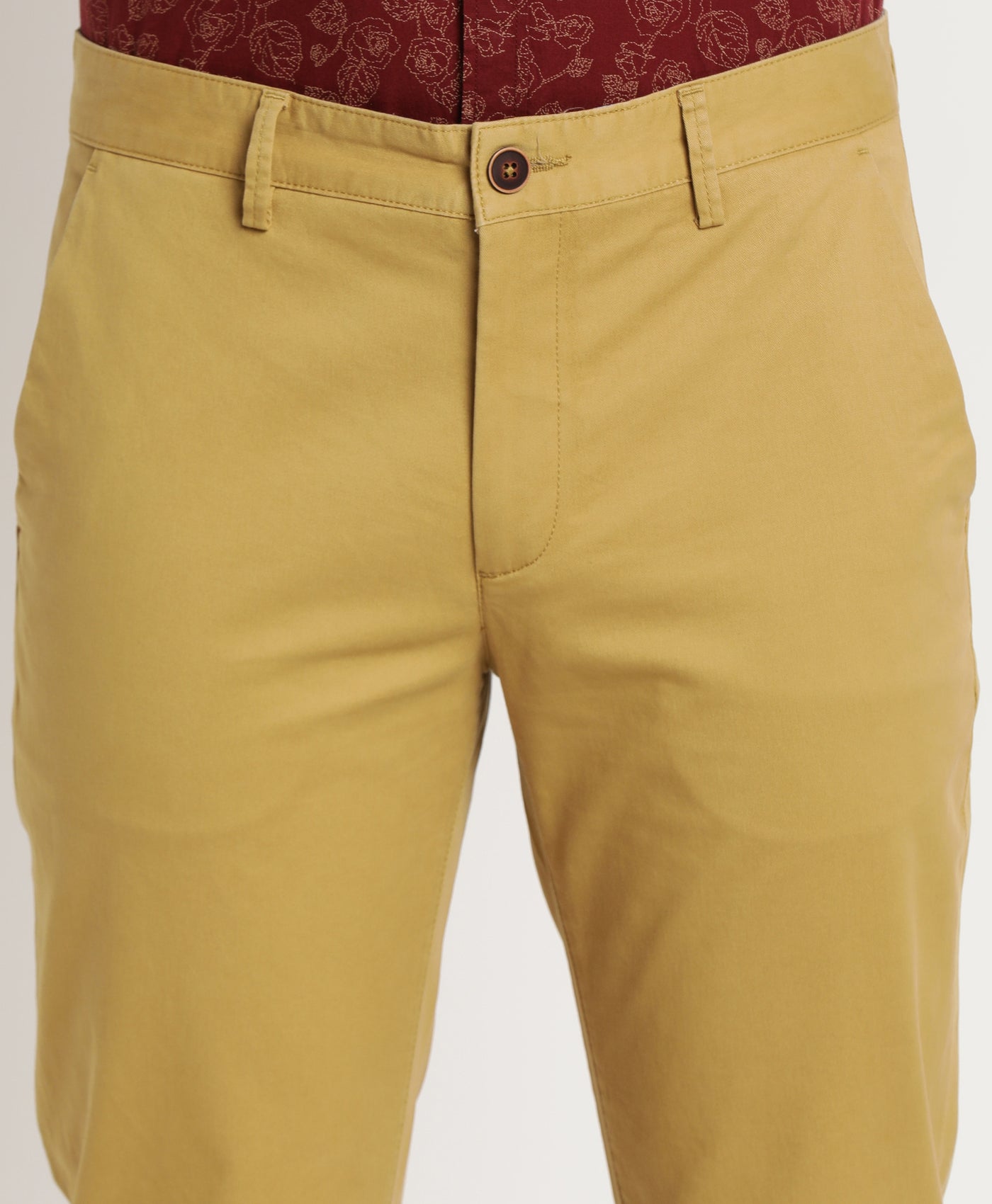 Cotton Stretch Sand Brown Plain Ultra Slim Fit Flat Front Casual Trouser