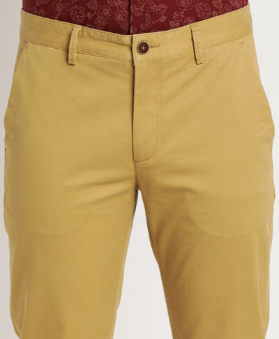 Cotton Stretch Sand Brown Plain Ultra Slim Fit Flat Front Casual Trouser