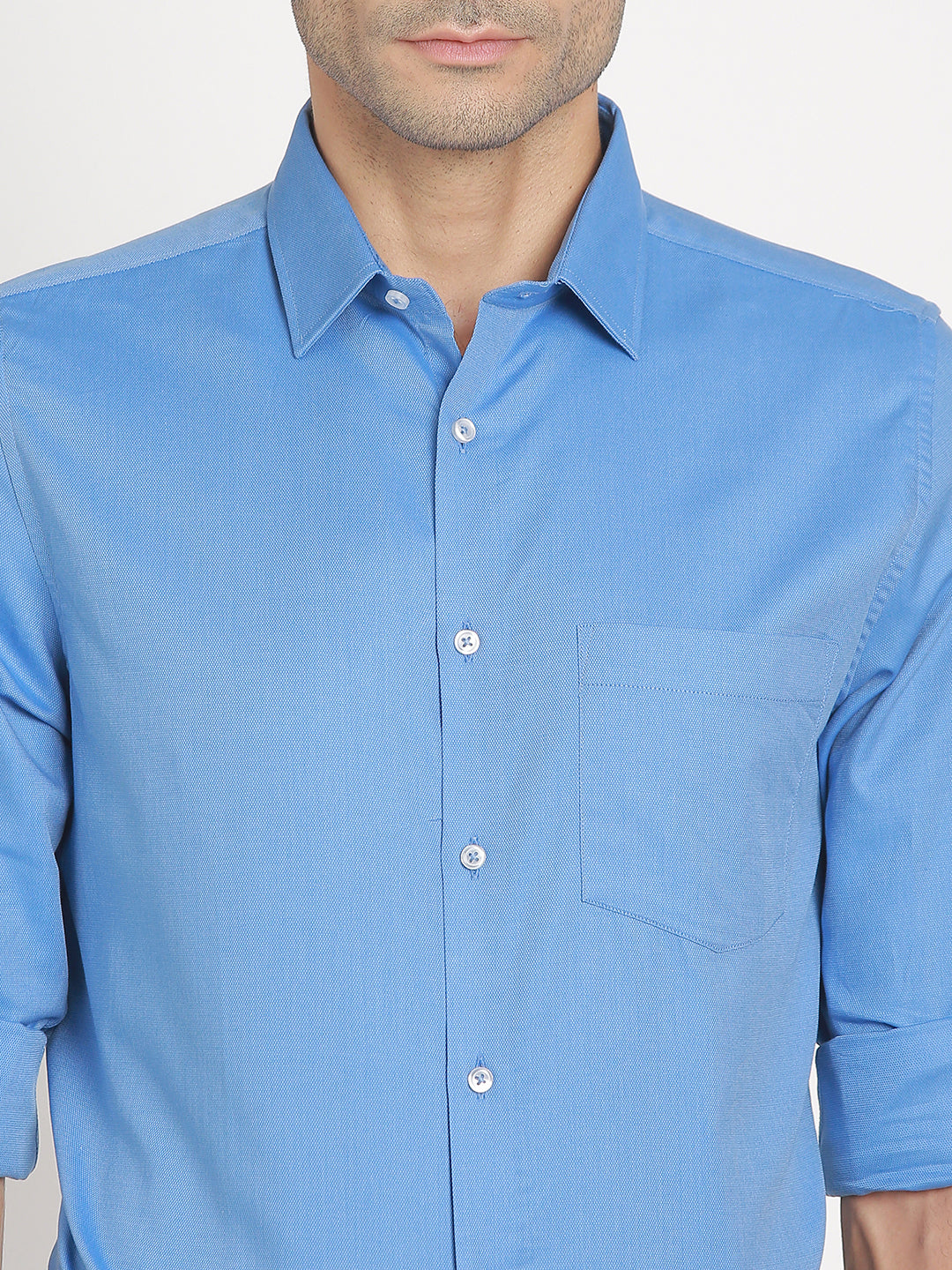 100% Cotton Sky Blue Dobby Slim Fit Full Sleeve Formal Shirt