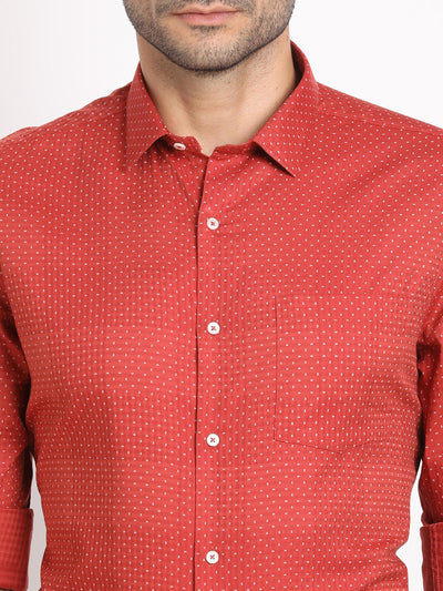 Cotton Tencel Red Printed Slim Fit Full Sleeve Formal Shirt