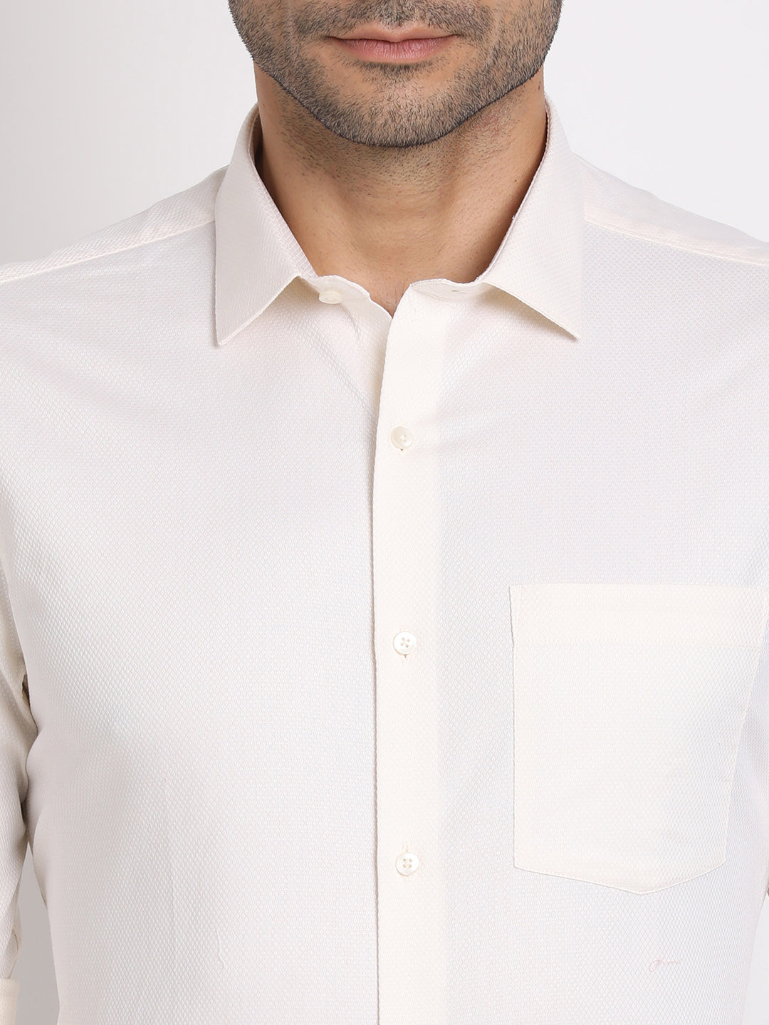 Giza Cotton White Dobby Slim Fit Full Sleeve Formal Shirt