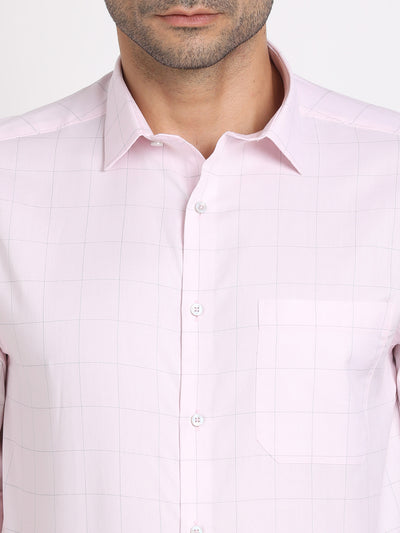 100% Cotton Light Pink Checkered Slim Fit Full Sleeve Formal Shirt