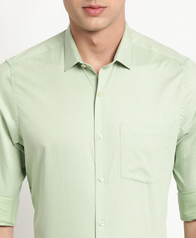 100% Cotton Pista Green Printed Slim Fit Full Sleeve Formal Shirt