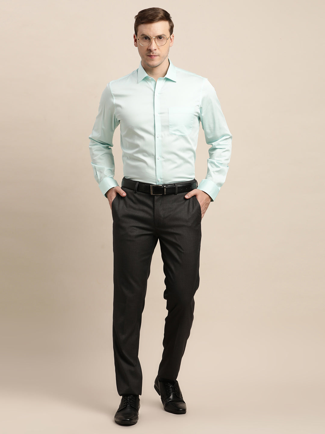 100% Cotton Light Green Plain Slim Fit Full Sleeve Formal Shirt