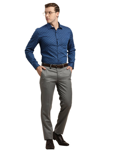 100% Cotton Blue Dobby Slim Fit Full Sleeve Formal Shirt