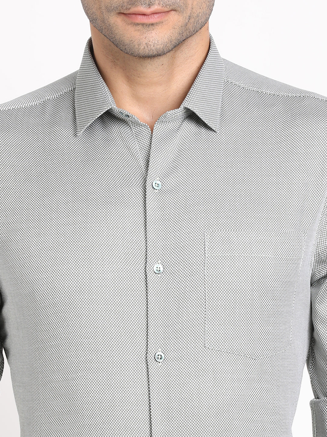 100% Cotton Grey Dobby Slim Fit Full Sleeve Formal Shirt