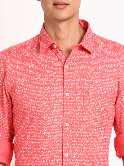 100% Cotton Orange Printed Slim Fit Full Sleeve Casual Shirt