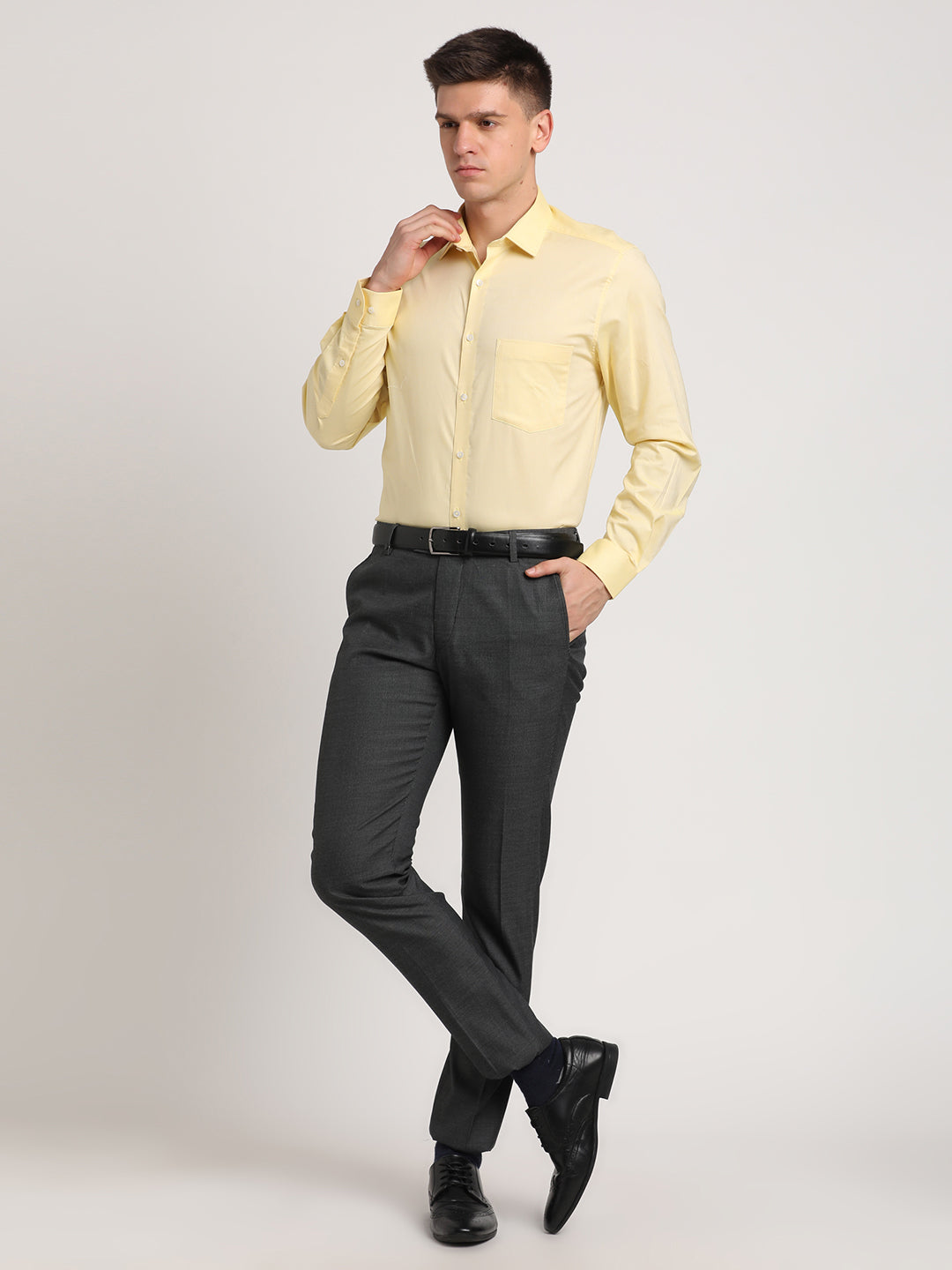 100% Cotton Lemon Plain Regular Fit Full Sleeve Formal Shirt