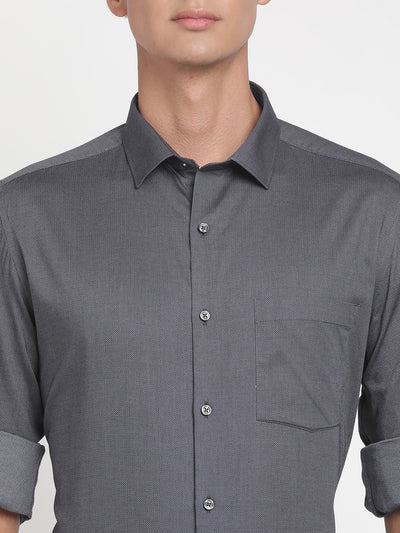 100% Cotton Charcoal Grey Dobby Regular Fit Full Sleeve Formal Shirt