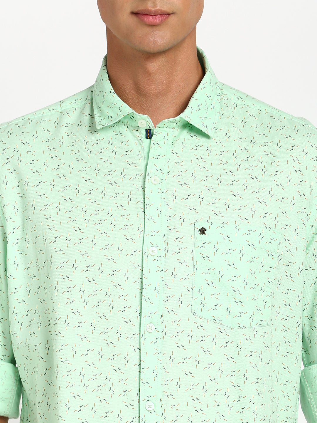 100% Cotton Green Printed Slim Fit Full Sleeve Casual Shirt