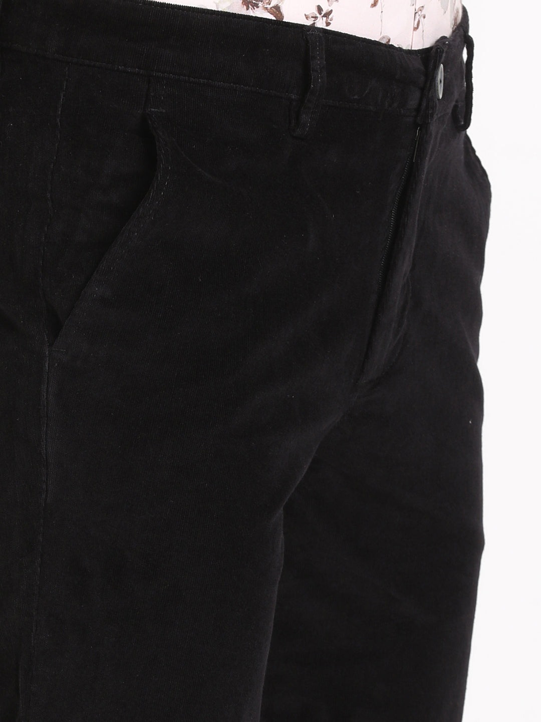 Cord Black Plain Ultra Slim Fit Flat Front Casual Trouser