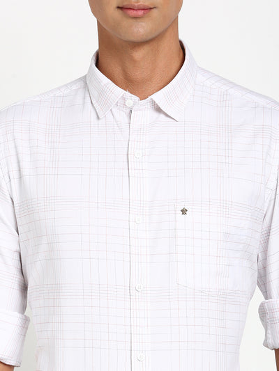 100% Cotton White Checkered Slim Fit Full Sleeve Casual Shirt