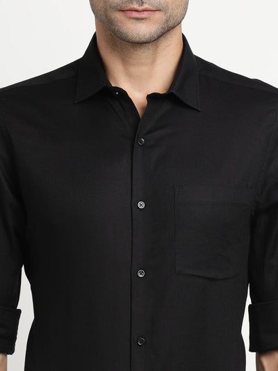 100% Cotton Black Dobby Slim Fit Full Sleeve Formal Shirt