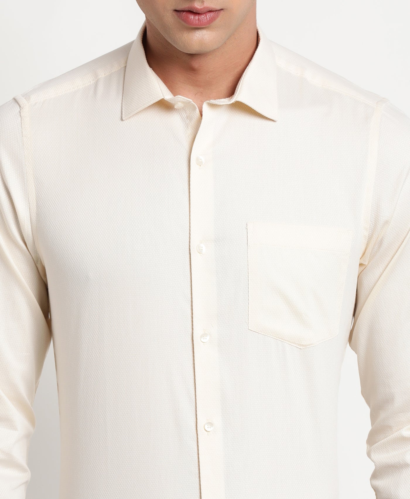 100% Cotton Cream Dobby Slim Fit Full Sleeve Formal Shirt