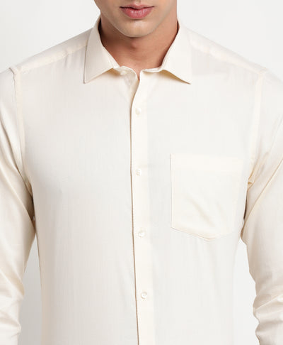 100% Cotton Cream Dobby Slim Fit Full Sleeve Formal Shirt