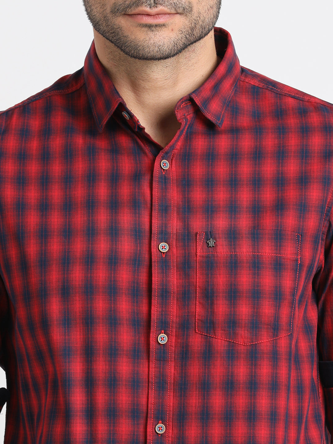 100% Cotton Red Checkered Slim Fit Full Sleeve Casual Shirt