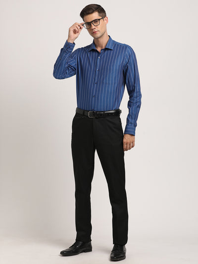 100% Cotton Blue Striped Slim Fit Full Sleeve Formal Shirt