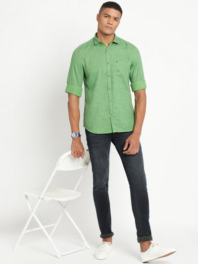 100% Cotton Green Printed Slim Fit Full Sleeve Casual Shirt