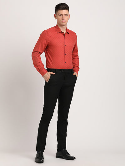 100% Cotton Red Printed Slim Fit Full Sleeve Formal Shirt