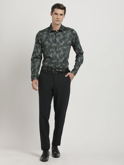 Cotton Tencel Dark Green Printed Slim Fit Full Sleeve Ceremonial Shirt