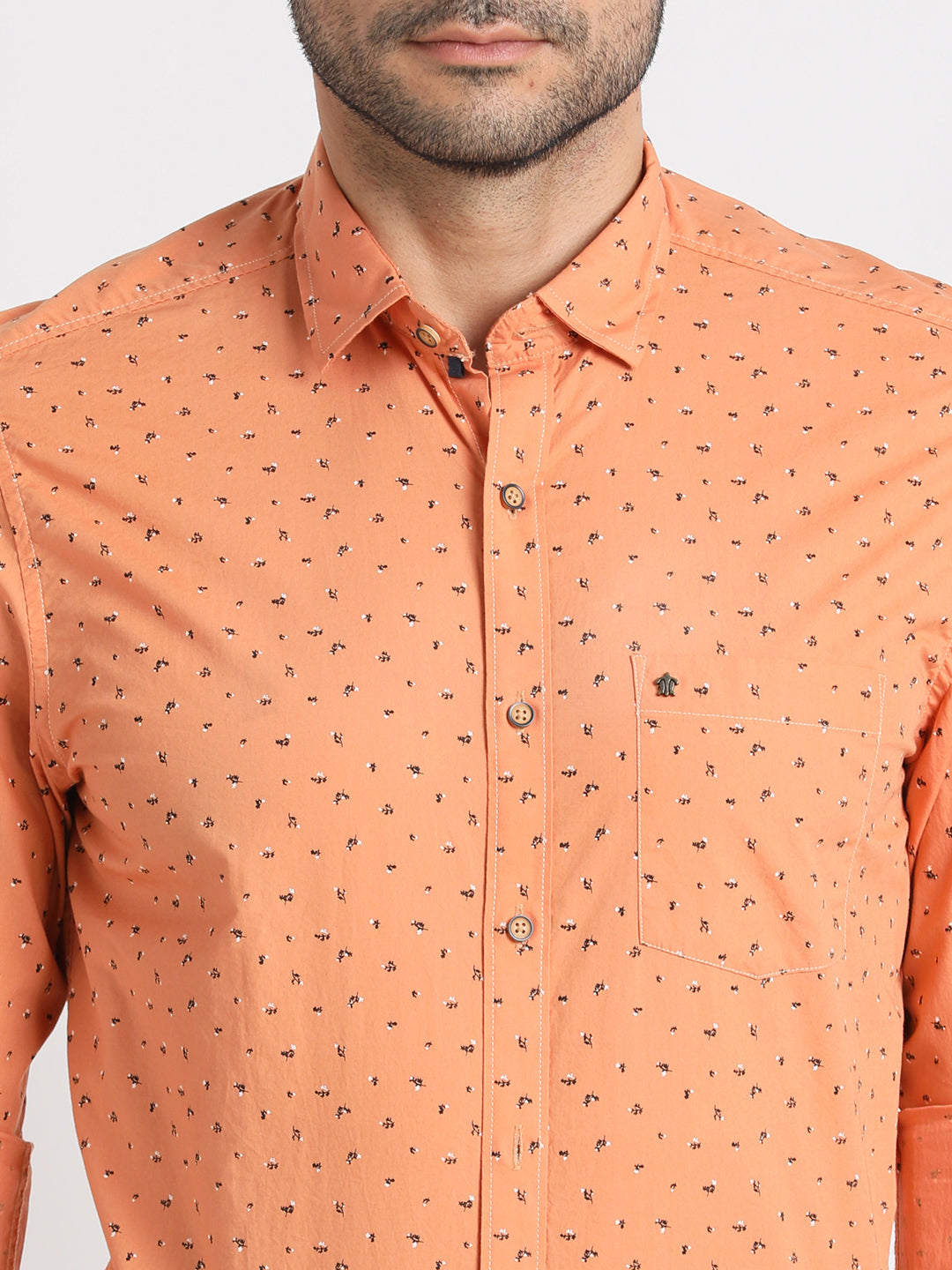 100% Cotton Orange Printed Slim Fit Full Sleeve Casual Shirt