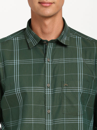 100% Cotton Green Checkered Slim Fit Full Sleeve Casual Shirt