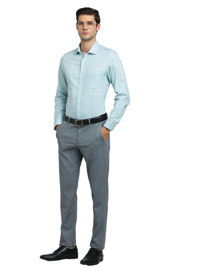 100% Cotton Blue Checkered Slim Fit Full Sleeve Formal Shirt