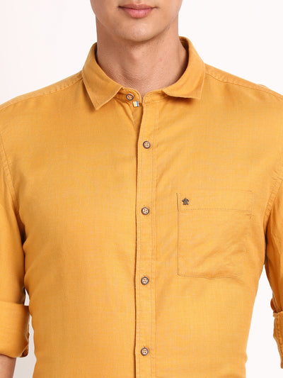 Cotton Lyocell Yellow Plain Slim Fit Full Sleeve Casual Shirt