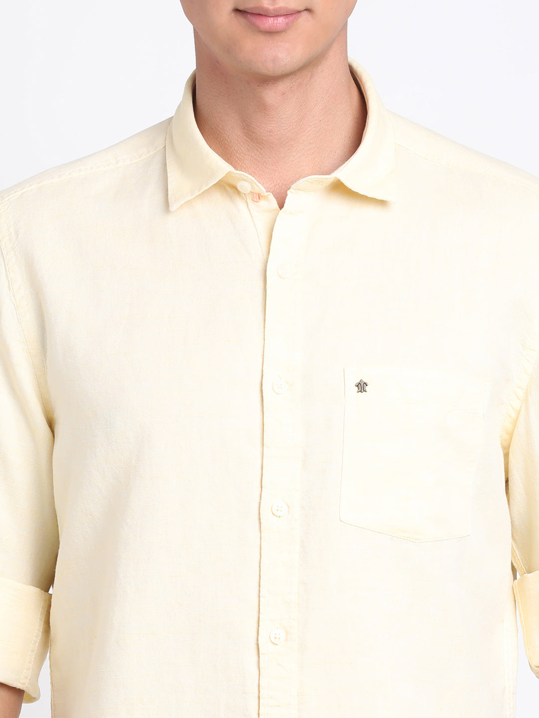 Cotton Linen Yellow Plain Slim Fit Full Sleeve Casual Shirt