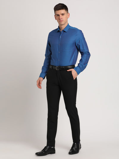 100% Cotton Blue Dobby Slim Fit Full Sleeve Formal Shirt