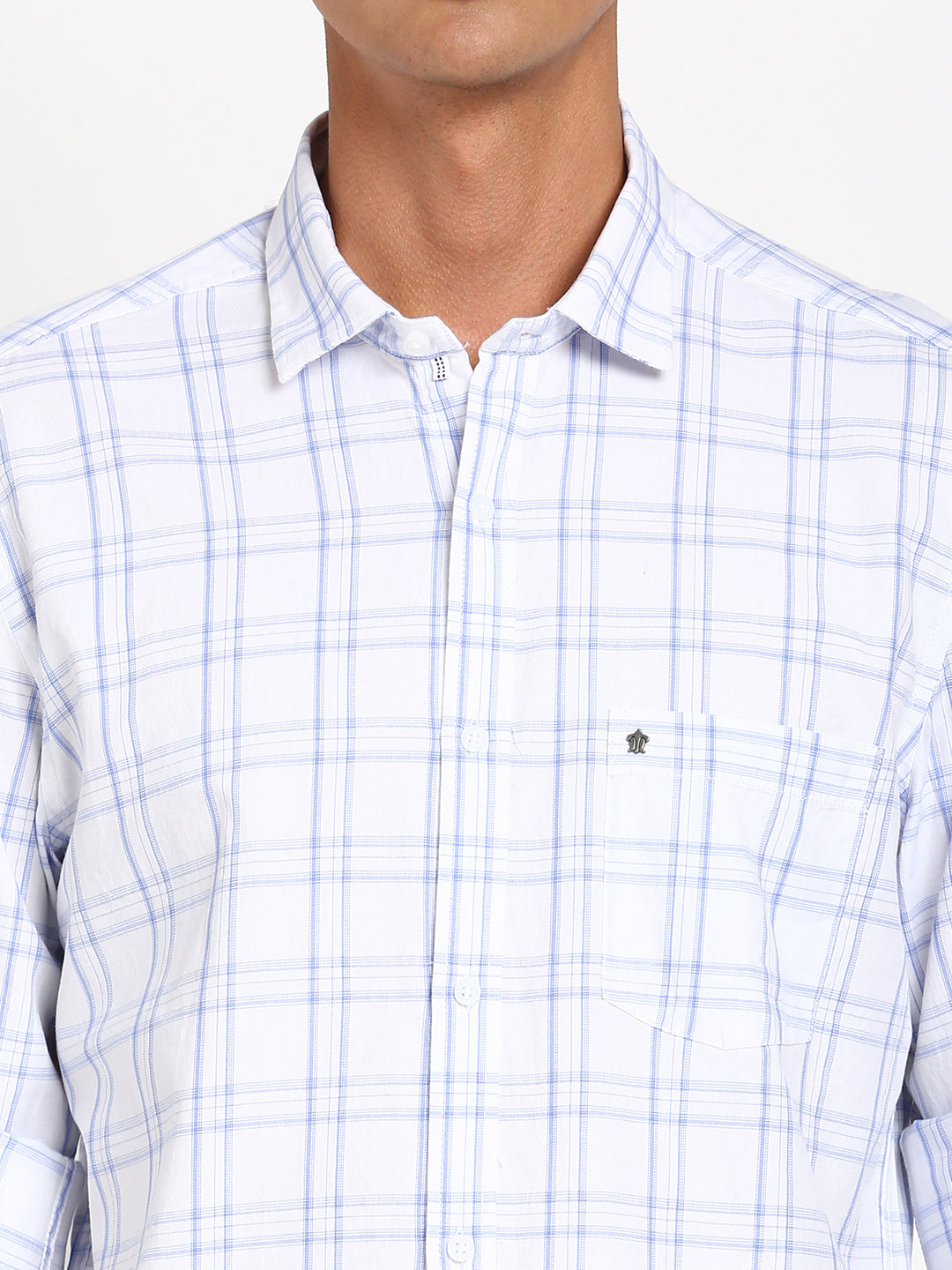 100% Cotton White Checkered Slim Fit Full Sleeve Casual Shirt