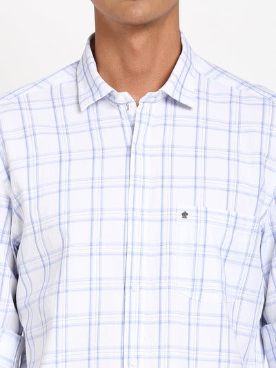 100% Cotton White Checkered Slim Fit Full Sleeve Casual Shirt