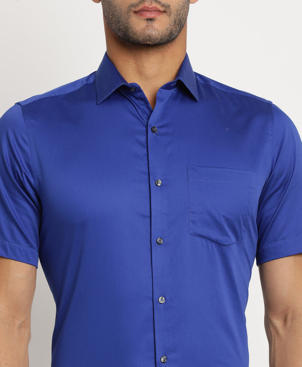 100% Cotton Blue Plain Regular Fit Half Sleeve Formal Shirt