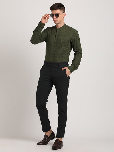 100% Cotton Dark Green Printed Slim Fit Full Sleeve Casual Shirt