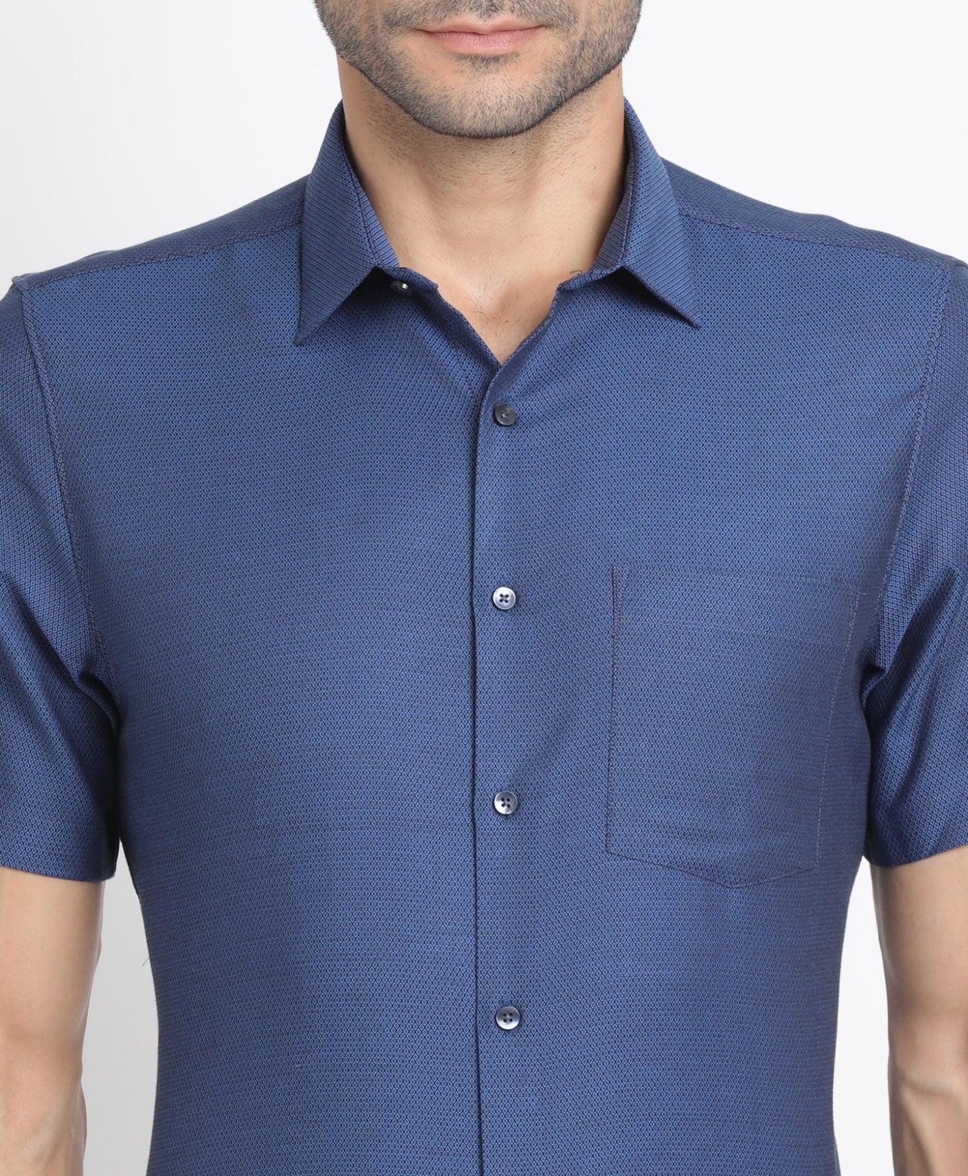 100% Cotton Blue Dobby Slim Fit Half Sleeve Formal Shirt