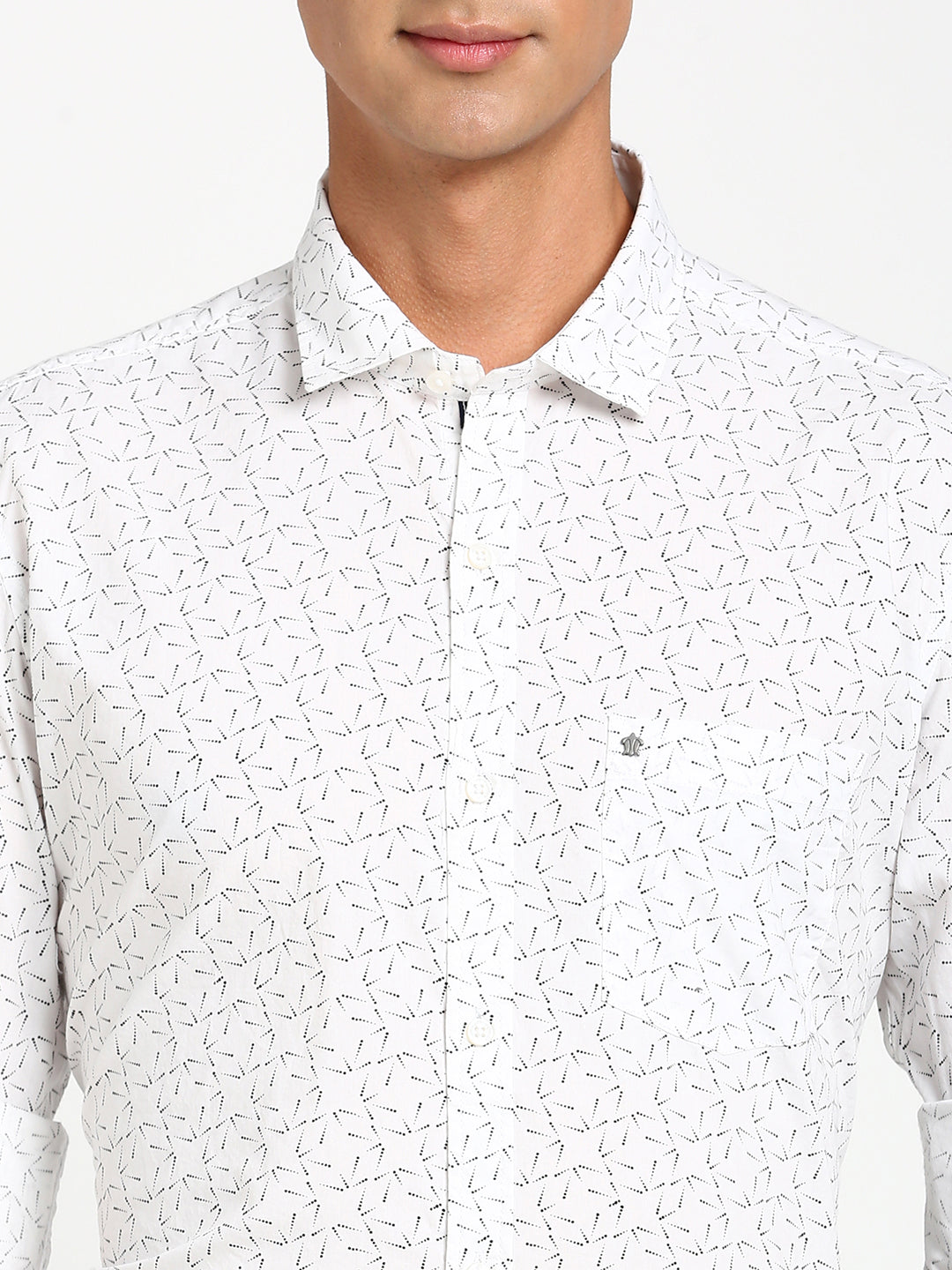 100% Cotton White Printed Slim Fit Full Sleeve Casual Shirt