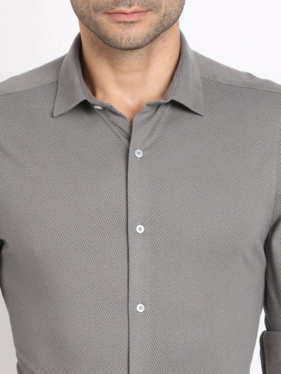 Cotton Grey Printed Slim Fit Full Sleeve Formal Shirt