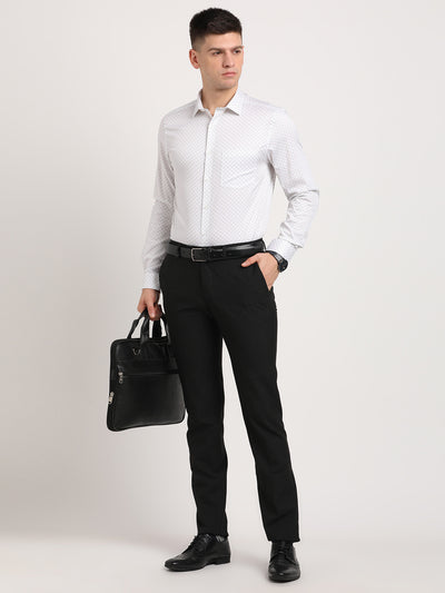 100% Cotton White Printed Slim Fit Full Sleeve Formal Shirt