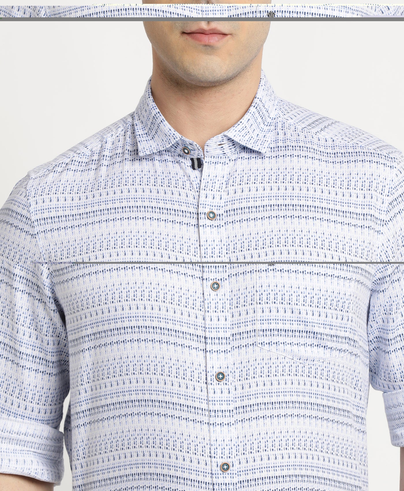 100% Cotton Light Blue Printed Slim Fit Full Sleeve Casual Shirt