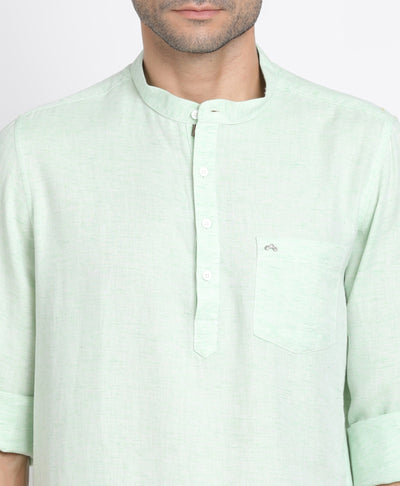 Cotton Lyolin Green Plain Kurta Full Sleeve Casual Shirt