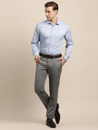 100% Cotton Grey Plain Slim Fit Full Sleeve Formal Shirt