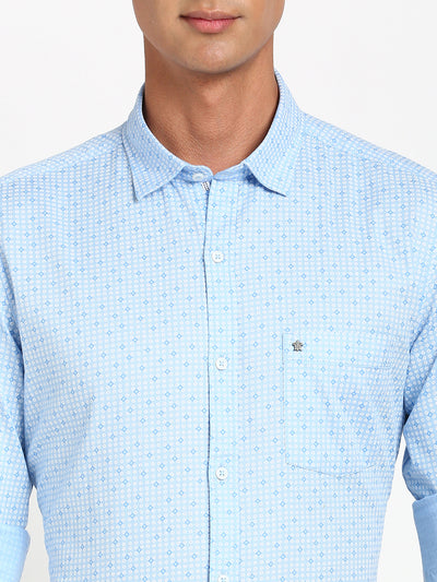 100% Cotton Light Blue Printed Slim Fit Full Sleeve Casual Shirt