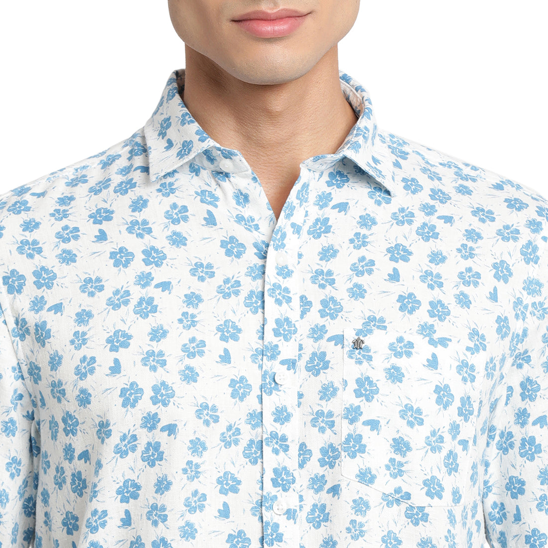 Excel Linen Blue Printed Full Sleeve Casual Shirt
