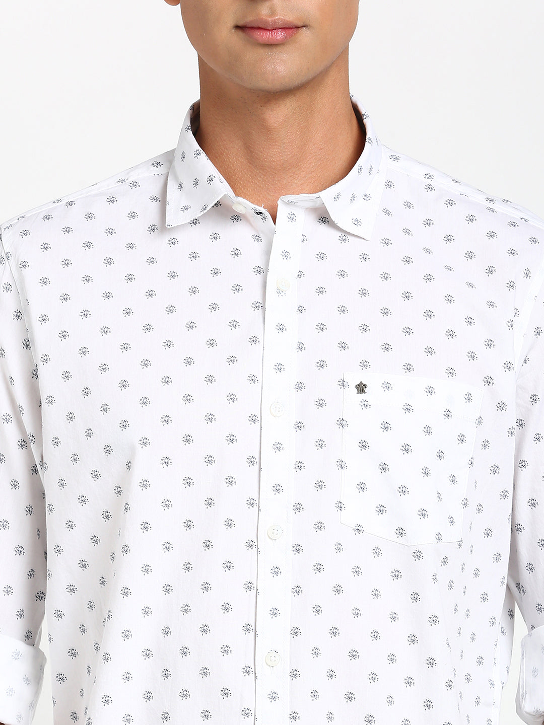 100% Cotton White Printed Slim Fit Full Sleeve Casual Shirt