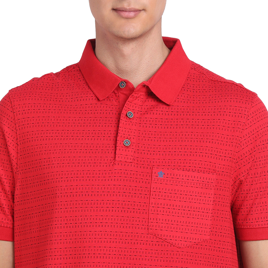 100% Cotton Red Dobby Polo Neck Half Sleeve Casual T-Shirt